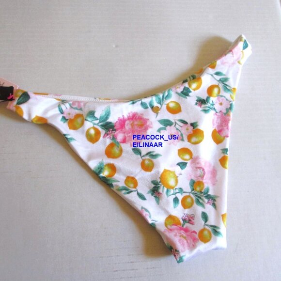 Victoria Secret Swim Brazilian Bikini Bottom  LARGE White Floral Lemons nwt - Picture 5 of 6
